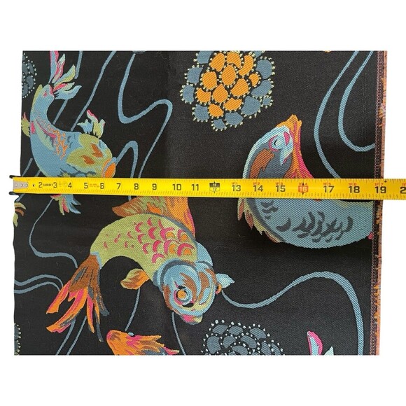 3 Fabric Remnants Brocade Koi Fish Black against Vibrant Colors See Measurements - Picture 4 of 10